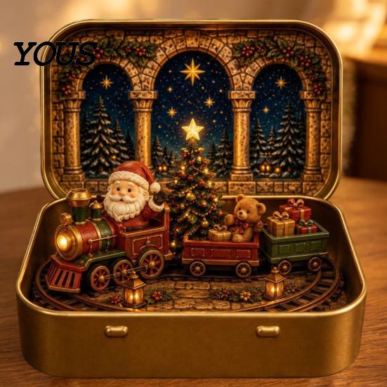 Faith Themed Gift for Family Mini Christmas Set in A Tin Box, Pocket Size Holiday Scene Iron Box Decor with Miniature Figures, Collectible Decoration