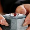 Rose Gold Plated Imitation Natural Red Garnet Ring, Female Simple Treasure Inlaid Zircon Diamond Ring