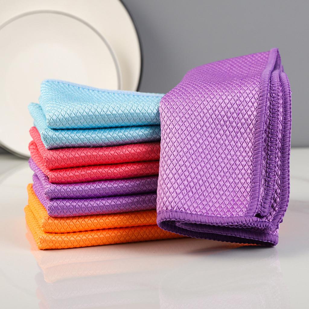 Pack Of 10 High Absorbent Fish Scale Microfiber Cleaning Cloths for Streak Free Surfaces In Kitchen and Home