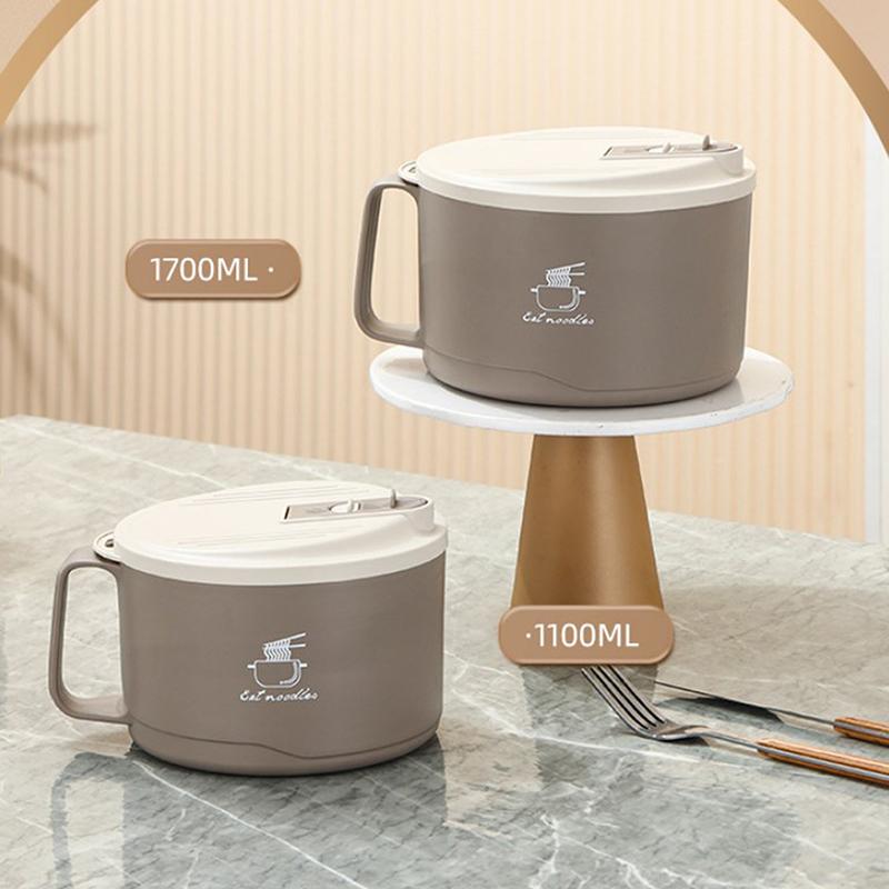 Миска из вспененной нержавеющей стали 304, большая емкость, двухслойная, антиожоговая, ланч-бокс с посудой/крышкой, может сливать миска для рамэна