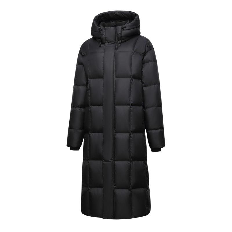 Модная длинная мужская зимняя пуховая куртка 2025 года - Белый утиный пух, Повседневный гонконгский стиль, Однотонная, Теплая верхняя одежда