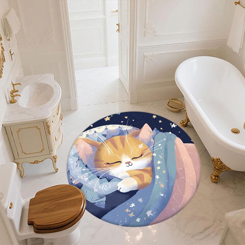 Sleeping Kitten pattern round rug,Carpet Rug for Living Room Bedroom Playroom ,Non-slip Floor Mat,Holiday Gifts and Birthday Gifts.