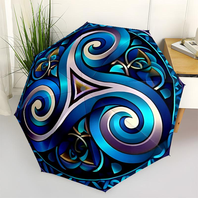 1pc Triskele Automatic Folding Umbrella, 8-Rib Iron Frame, Casual Outdoor Accessory for Birthday Festival Gifts yy251128182