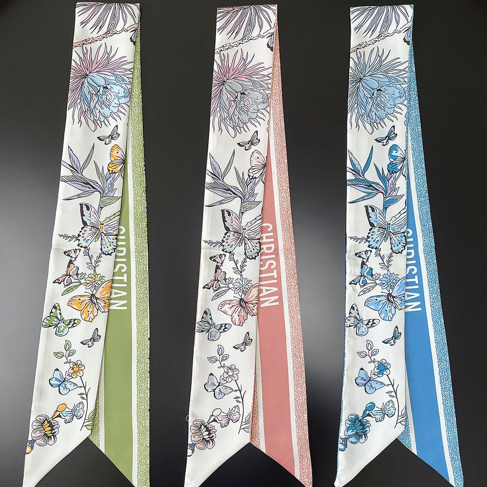 2024 Butterfly Print Silk Scarf: French Retro-Style Ribbon for Hair or Bag