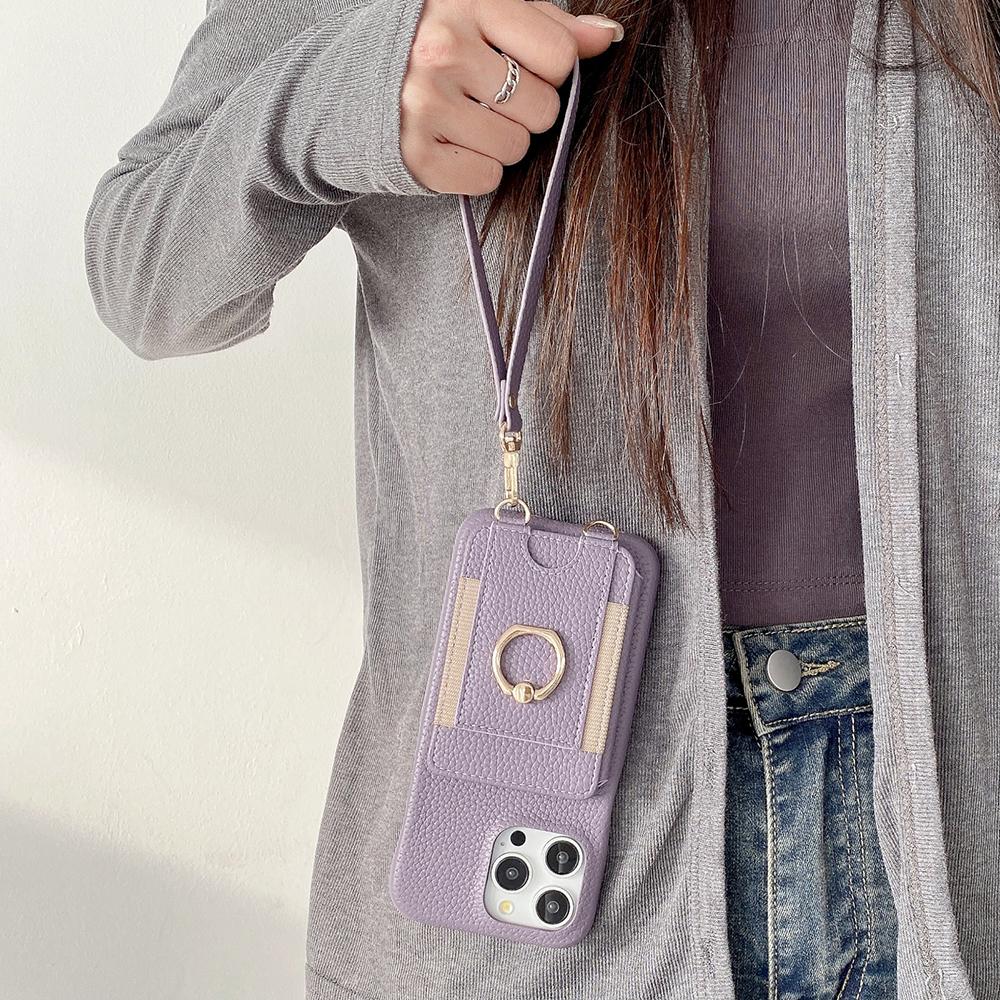 Чехол для iPhone 16 Pro с отделениями для карт, подставкой, задней крышкой из ПУ кожи с кольцом-держателем, ремешком на запястье