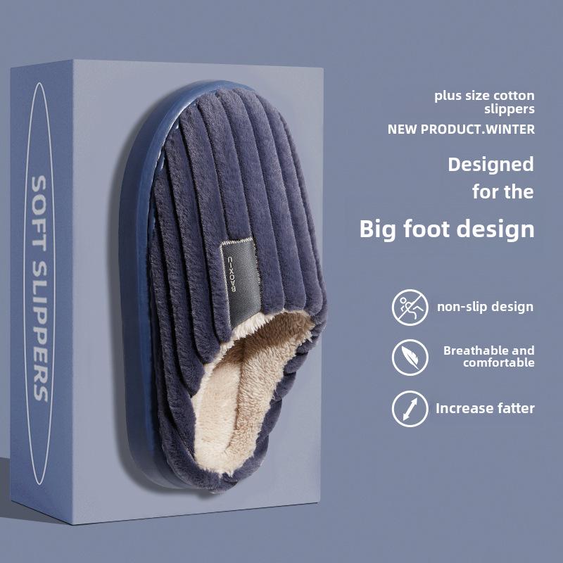 Men's Large Plush Non-Slip Slippers: Thick Soled, Warm Cotton for Autumn & Winter