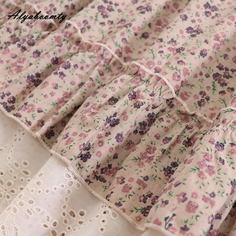 Mori Girl, весенне-осеннее женское платье в стиле ретро с воротником-стойкой, синее, абрикосовое, кофейное, с цветочным принтом, хлопковое и льняное винтажное свободное платье миди