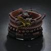 Хип-Хоп Тренд Браслет из Деревянных Бусин ПУ Кожа Орёл Сплав DIY Браслет Набор из 4 Штук Ручной Работы Многослойный Кожаный Браслет