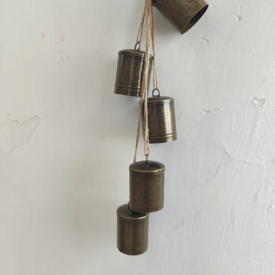 Rustic Christmas Bells Ornament Hanging Rope 5 Bells Christmas Tree Ornaments Handmade Vintage Cow Bells Wind Chime Decoration