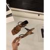 Niche Slope Heel Thin Belt Cool Slippers Fairy Shoes Wear 2024 New Summer French Medium High Heel Roman Sandals