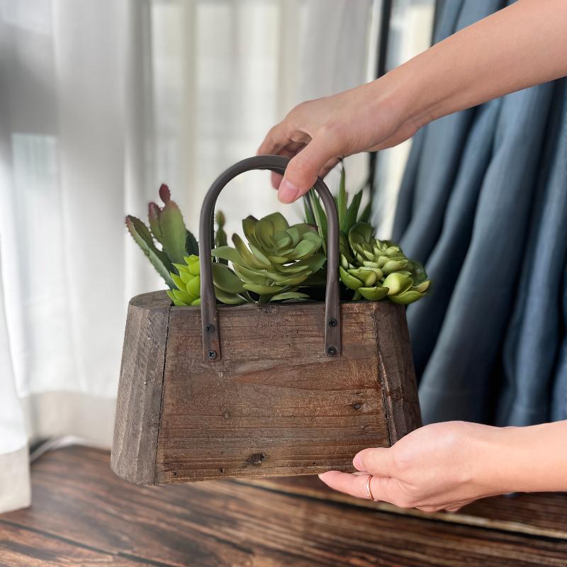 1 шт. Цветочный горшок ручной работы для растений Минималистичный Ретро Домашний горшок Деревенская деревянная Креативная корзина Простой 26x23x11см