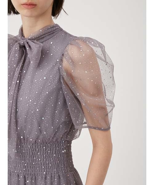 Half Sleeve Lame Tulle Dress RWFO251081 GRY [FurFur] Women's