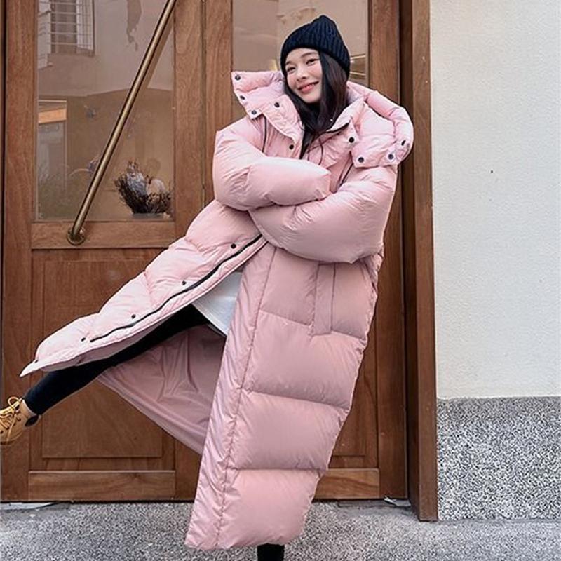 2025 Warm Winter Pink Hooded Long Parka Chaqueta Thick Windproof Overcoat Casual Snow Wear Cotton Padded Women New