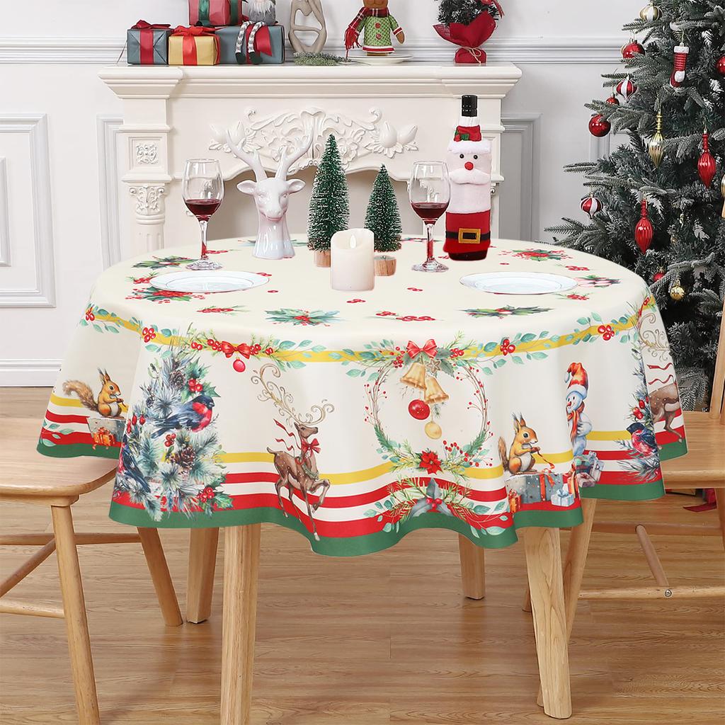Рождественский Снеговик Лось Санта Клаус Круглая Скатерть Navidad Natal Noel Украшение С Рождеством Христовым Декор Для Дома 2025 Новый Год 2025