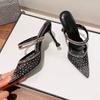 Fashion Ladies Shoes Thin Heels Pointed Toe Women's Half Sandals Sexy Rhinestones Wholesale Comfortable and Elegant On Offer Designer