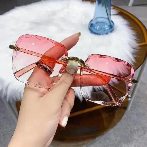 Quality Square-shaped Sun Glasses Woman Stylish Rimless Gradient Sun Glasses Brand Designer Sun Glasses for Ladies