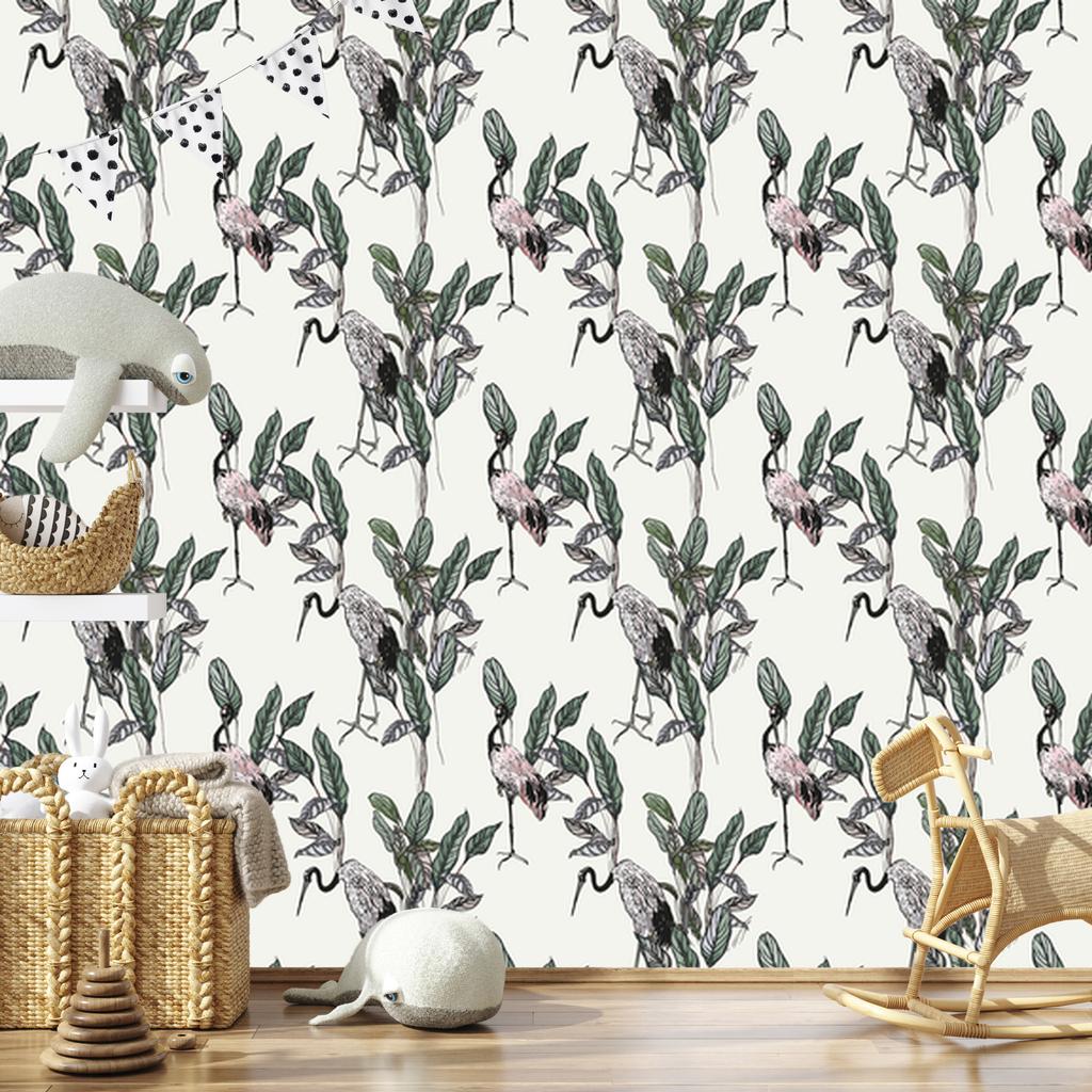 Cranes and leaves wallpaper for living room and bedroom 50x1000