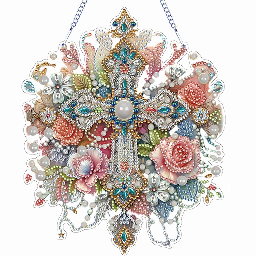 Flower 2D/Flat DIY Diamond Painting Set Rhinestone Diamond Art Window Pendants Diamond Art Pendant Wall Decor for Home & Windows