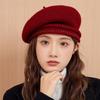 Red Hat High-end Wool Beret Women's Autumn and Winter Versatile Face Little Painter Hat Newsboy Hat