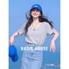 Базовая женская футболка Basic House из смеси тенсела и льна с U-образным вырезом