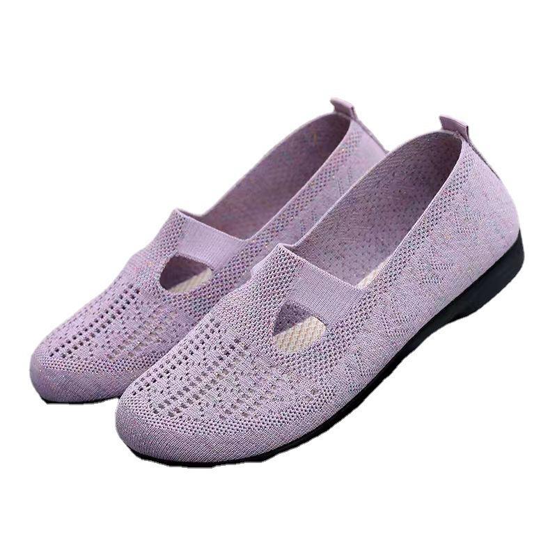 Summer New Single Shoes Old Beijing Cloth Shoes Women's Mesh Shoes Non-slip Soft Sole Breathable Middle-aged and Elderly Mother Shoes Elastic Upper