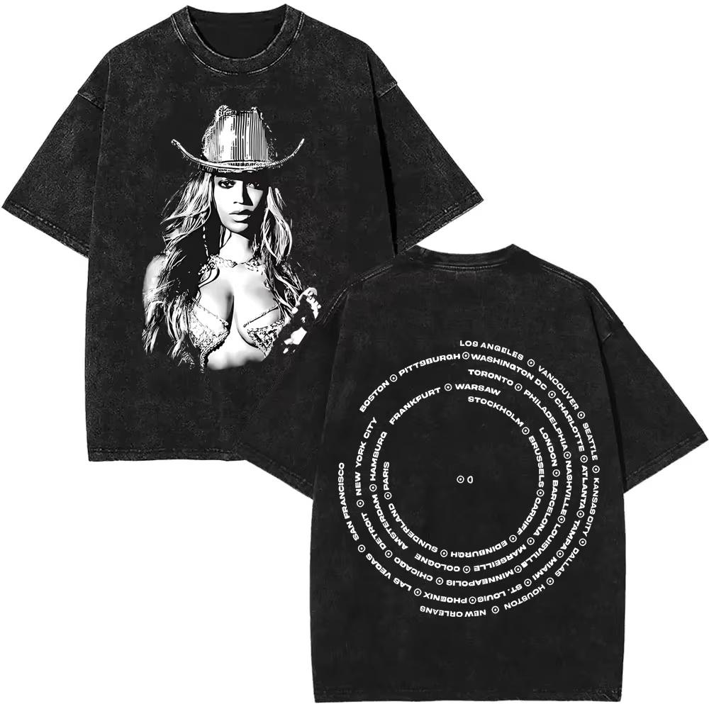 Retro Washed Beyonce Renaissance World Tour Tshirt Album Concert Music Tshirts Mens Women Casual Cotton Vintage T Shirts