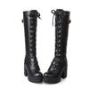Fashion New Style Hot Sale Spring Autumn Lacing Knee High Boots Women Fashion White Square Heel Woman Leather Shoes Winter Large Size 43