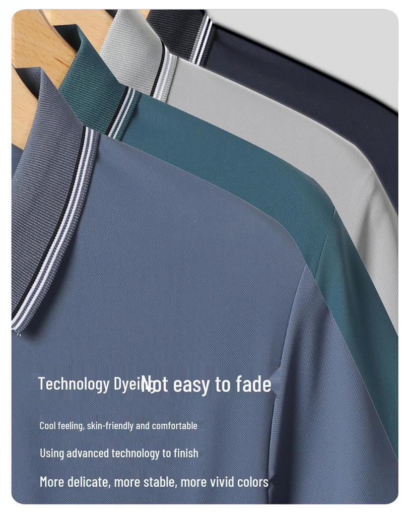 Рубашка поло из ледяного шелка: Мужской летний топ с коротким рукавом для людей среднего возраста (30-50 лет)