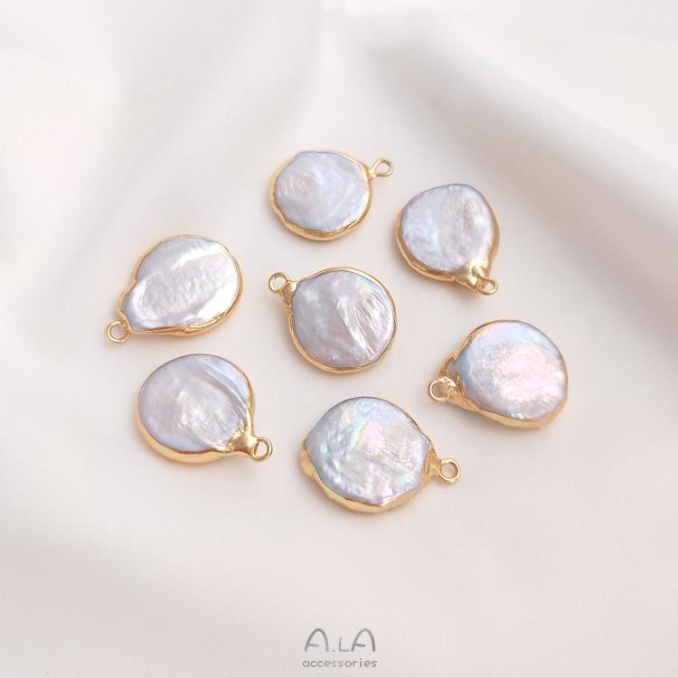 Натуральный барочный неправильной формы жемчуг с двумя отверстиями, рисовая бусина, плоская круглая подвеска для ручной работы, DIY, безельная оправа