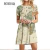 2024 Summer Women Dress World Map Print Short Sleeve O-Neck Casual Loose Dress Fashion Street Ladies Oversized Clothing Vestidos