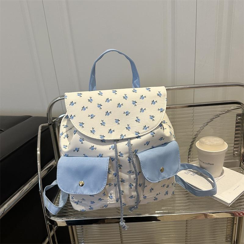 Женский цветочный рюкзак Стильный рюкзак для ноутбука Большой вместимости Студенческая школьная сумка Множество карманов Регулируемый ремень Нейлоновый рюкзак CLE