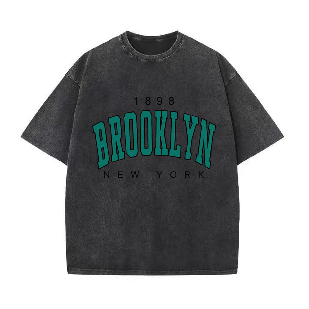 Ретро-стираная винтажная футболка 1898 New York Printed Women T Shirt Fashion Fleece T Shirt Creativity Pullover Clothing