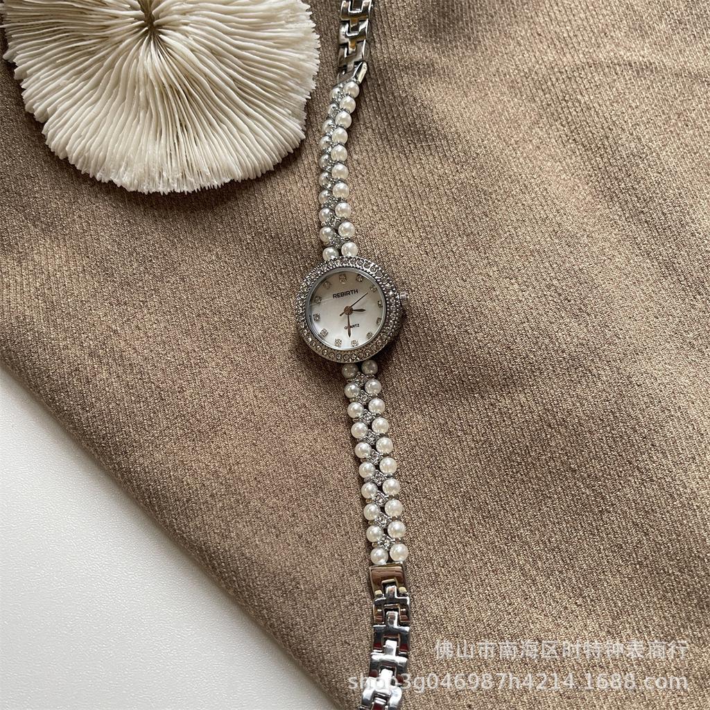 REBIRTH Women's Luxury Pearl Chain Watch with Mother-of-Pearl Dial