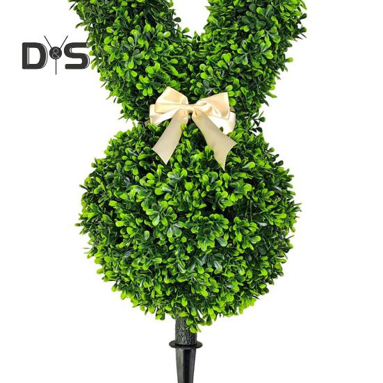 Искусственное растение-кролик, топиарий, 55 см, зеленое пасхальное дерево-кролик, искусственные кустовые растения с шипом для домашнего двора, газона, пасхальное украшение