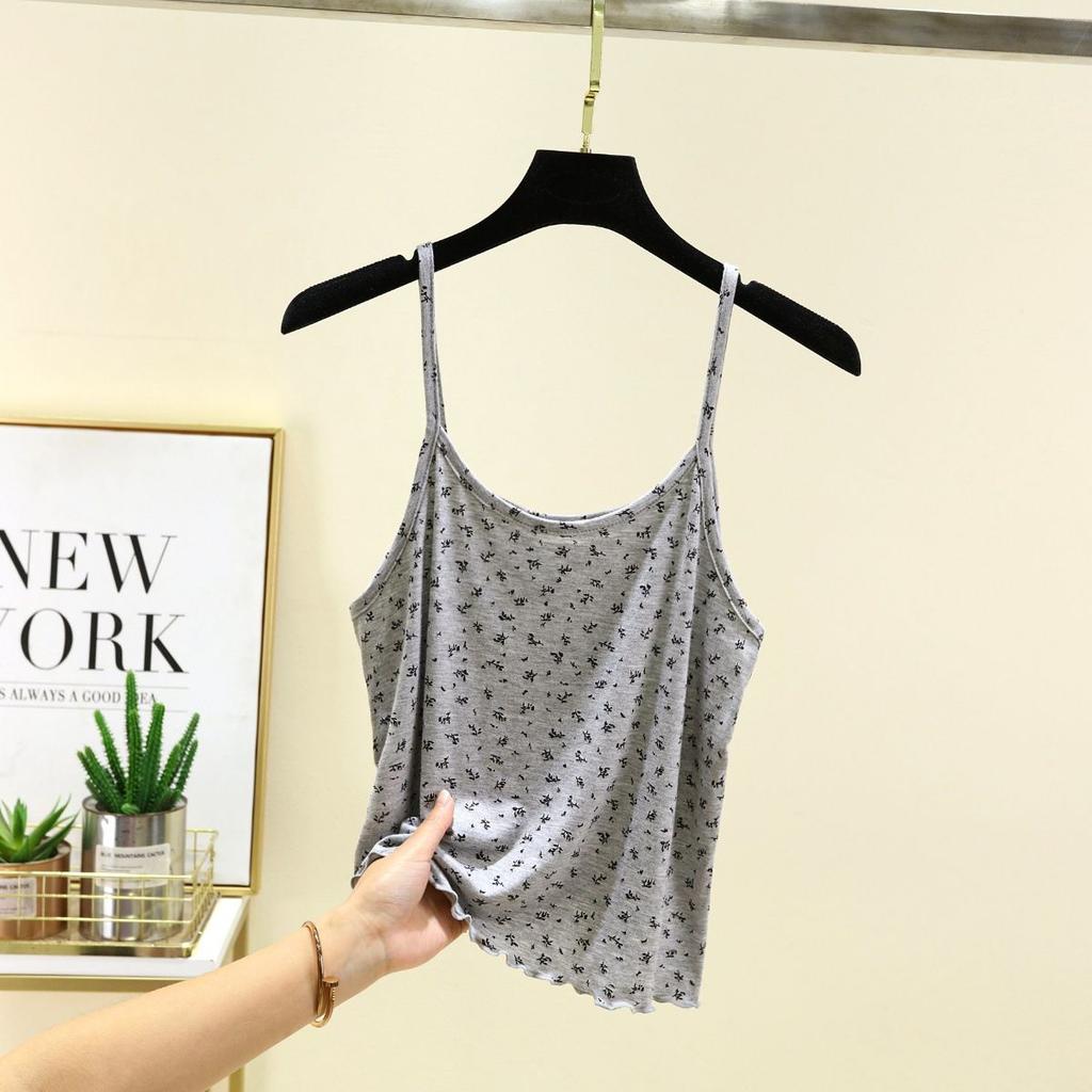 Women Printed Camisole Spring Summer New Thin Lace Undershirt Inner Thin Short Large Size Bottoming Shirt