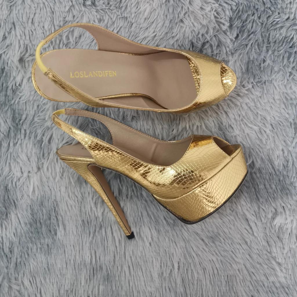 Women Pumps Stilettos 14CM Platform Stripper High Heels Sexy Open Toe Sandals Gladiator Party Dress Wedding Shoes Large Size 44