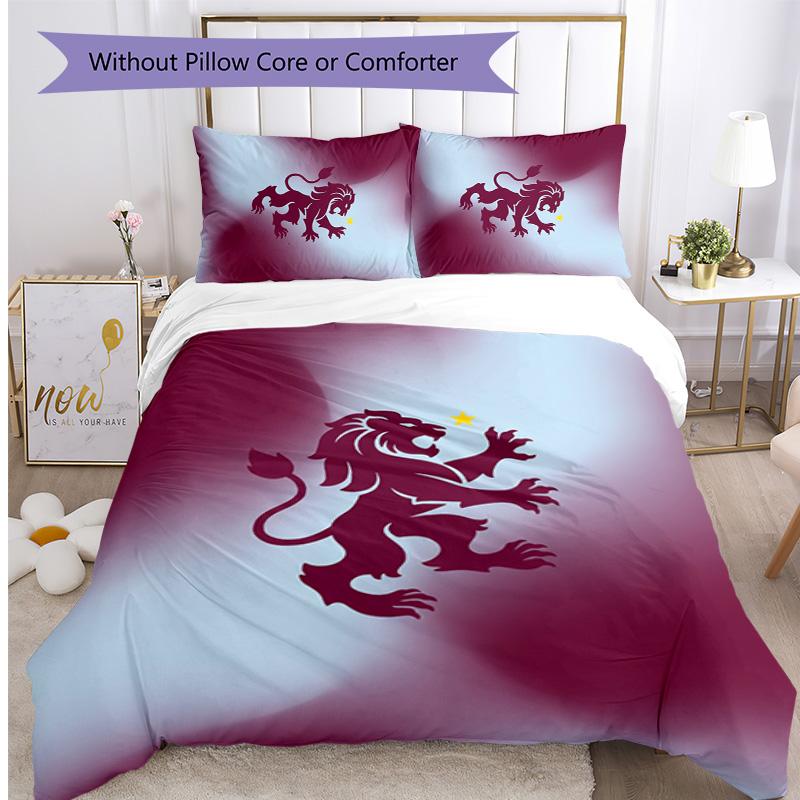 Aston Villa Football Printed 3 Pieces Bedding Set, Comfortable Skin Friendly Bedroom Duvet Cover Set