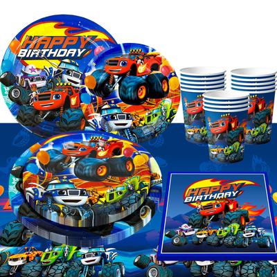 Товары для вечеринки по случаю дня рождения Monster Truck, столовые приборы Monster Truck, скатерть для дня рождения Monster Truck, товары для вечеринки Monster Truck для детей