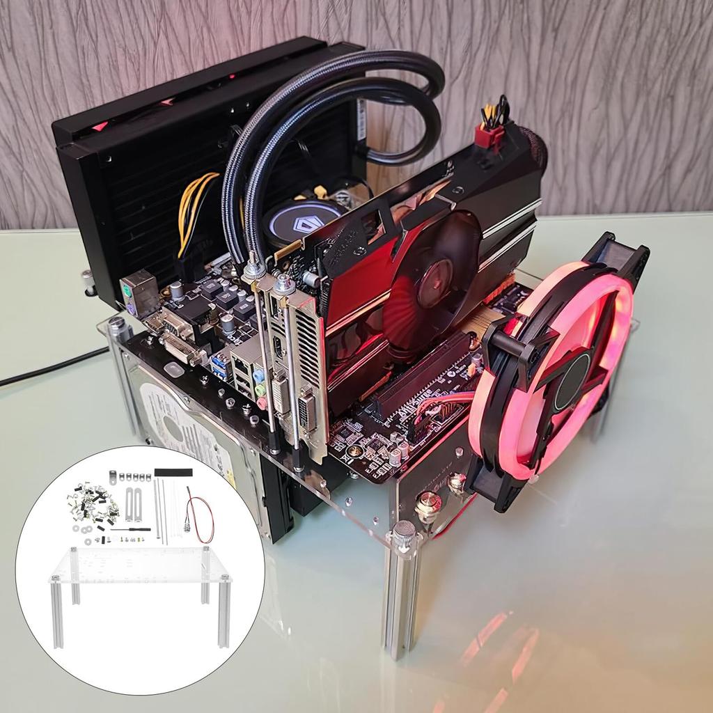OATIPHO PC Case, Open Frame, Acrylic Panel, MicroATX Compatible, Desktop, Workspace PC Frame, Rack, Space-Saving