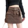 Женская юбка в корейском стиле Мини-юбка с высокой талией и поясом Короткая юбка-кюлот Уличная одежда Юбка-карго с большим карманом Шорты Мини-шорты с защитой от воздействия Юбка