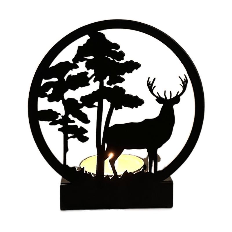 1pcs Creative Ornaments, Candlesticks, Metallic Black Wrought Iron, Elk Christmas Glowing Decorations Crafts