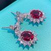925 Sterling Silver Crushed Ice Cut Oval 7 *9mm Ruby Created Moissanite Natural Stones Drop Earrings Fine Jewelry