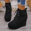 Fashion Fashion Lace Up Wedge Boots for Women Plus Size 35-42 Chunky Platform Ankle Boots Woman Autumn Winter Faux Suede Short Booties