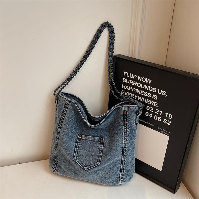 Винтажная джинсовая сумка-тоут, большая вместительная сумка через плечо, женская сумка через плечо с цепочкой