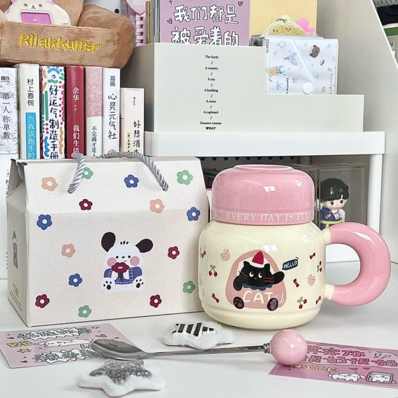 Birthday Gift for Girls Cartoon Animal Water Cup Cute High-value Ceramic Mug with Lid Gift Box