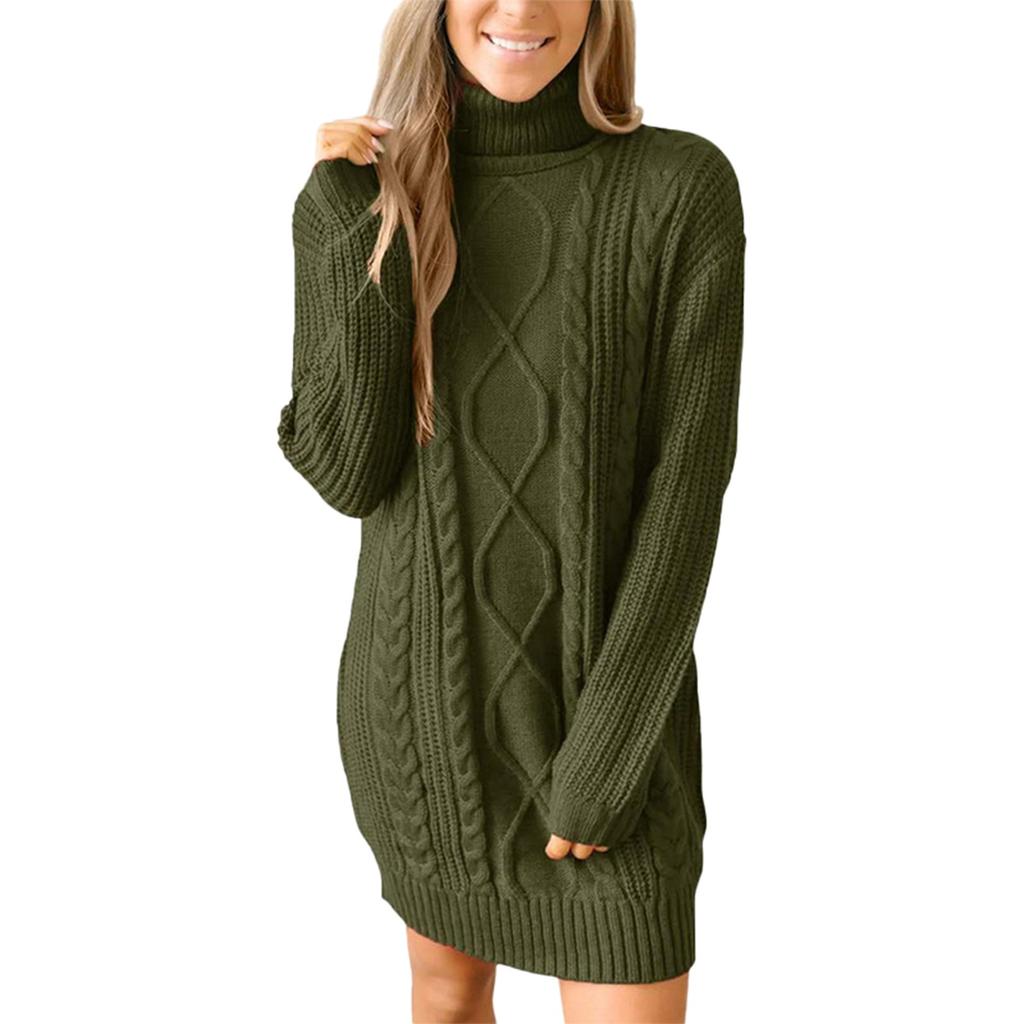 Solid Colour Long High Neck Sweater Dress Slim Versatile Knitted Dress Women's Models