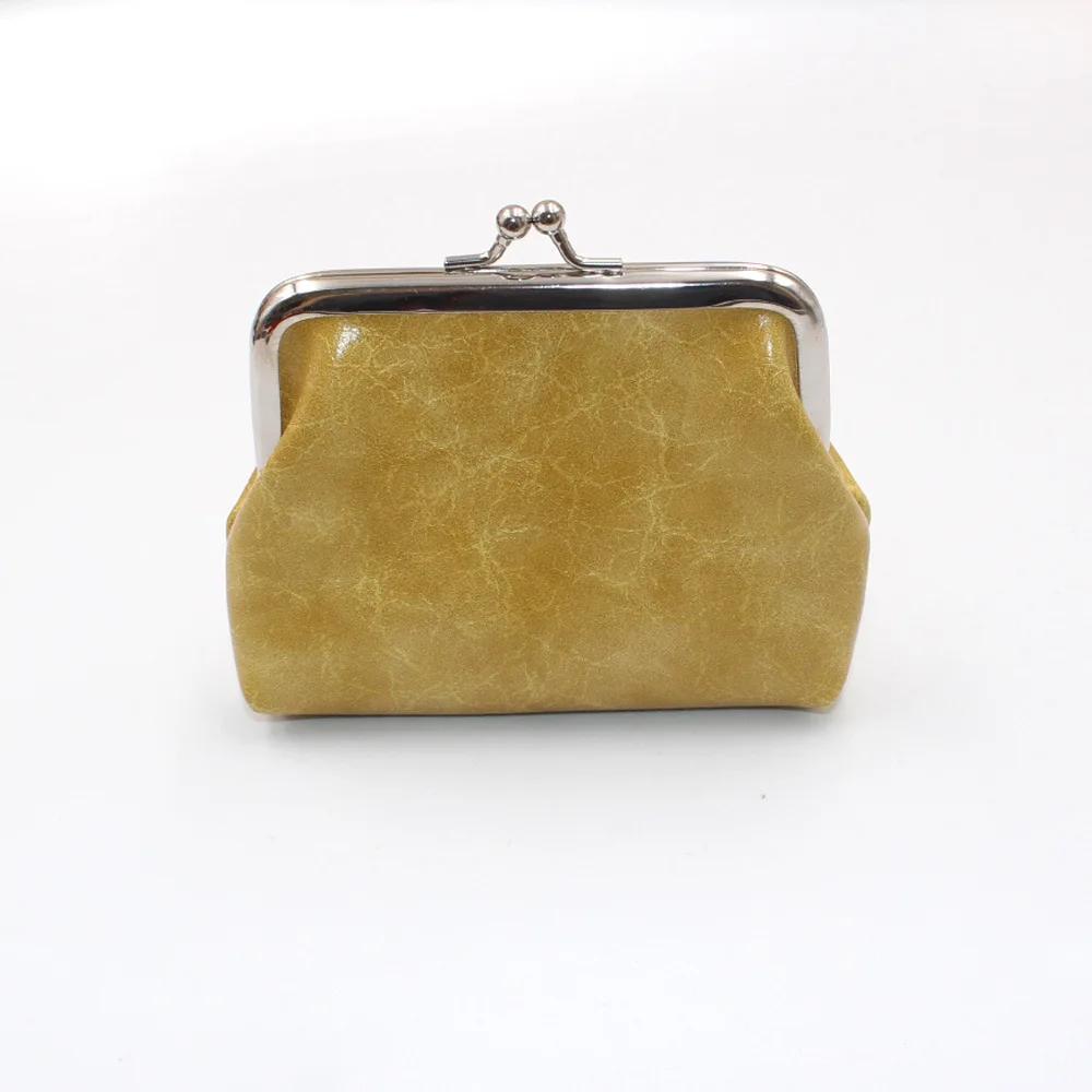 Women's Coin Purse Oil Wax Leather Wallet 4 Inch Buckle Mini Wallet Coin Bag Lipstick Storage Bag Ladies ClutchBag