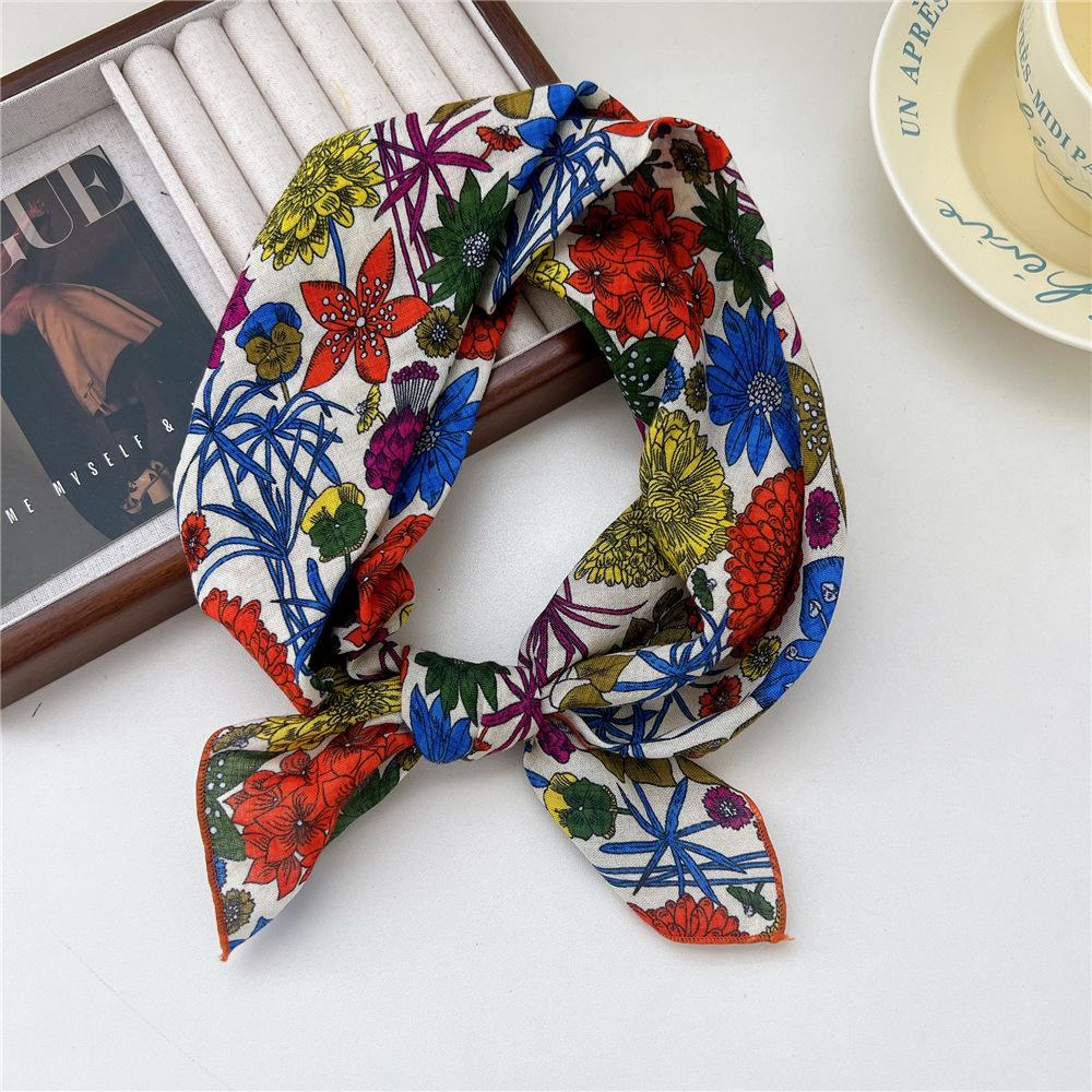 Маленький квадратный шарф из хлопка и льна, шелковый шарф, женский, весна и осень, новый стиль, художественный и универсальный, модный, темпераментный шарф-повязка на голову