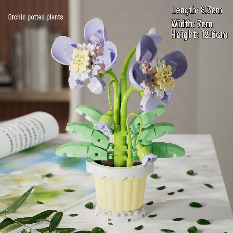 Cross-Border Lego Immortal Flower Basket Building Block Set - Rose Bonsai & Children's Assembly Toy for Teacher's Day Gift