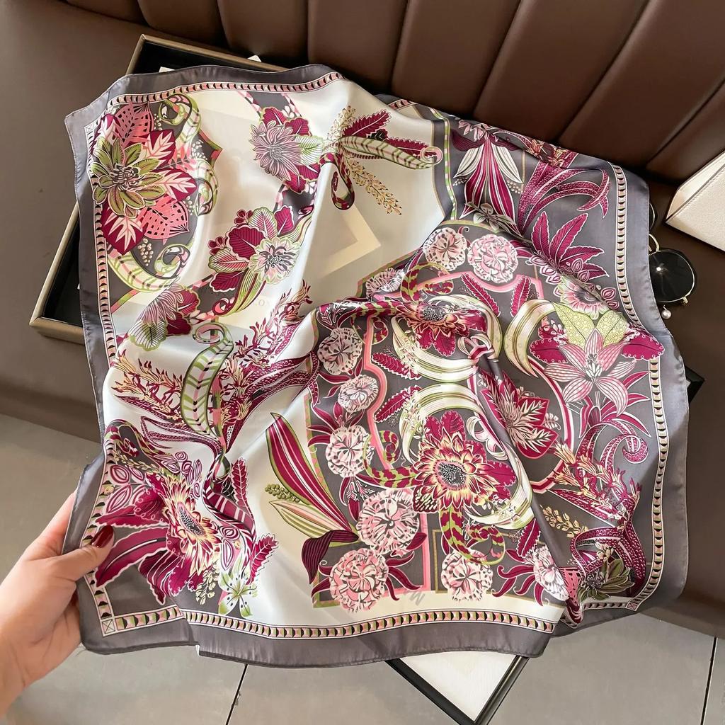 Plaid Silk Square Scarf Women Satin Shawl Wrap Hijab Female Hair Band Wrist Luxury Headkerchief 70*70cm Echarpe Bandana